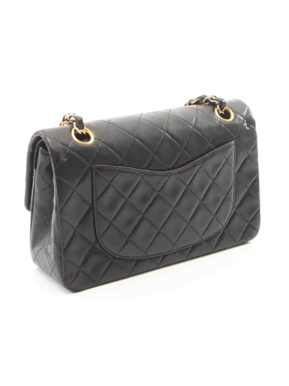 Chanel Shoulder Bag Quilted Double Flap Black Lambskin Chain